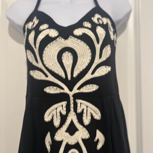 Black Dress with Bold White Embroidery